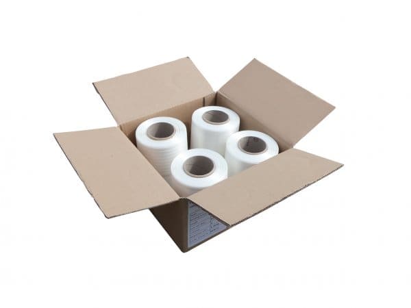 9mm wide baler strapping banding - box contains 4 x 250 metre long rolls in white