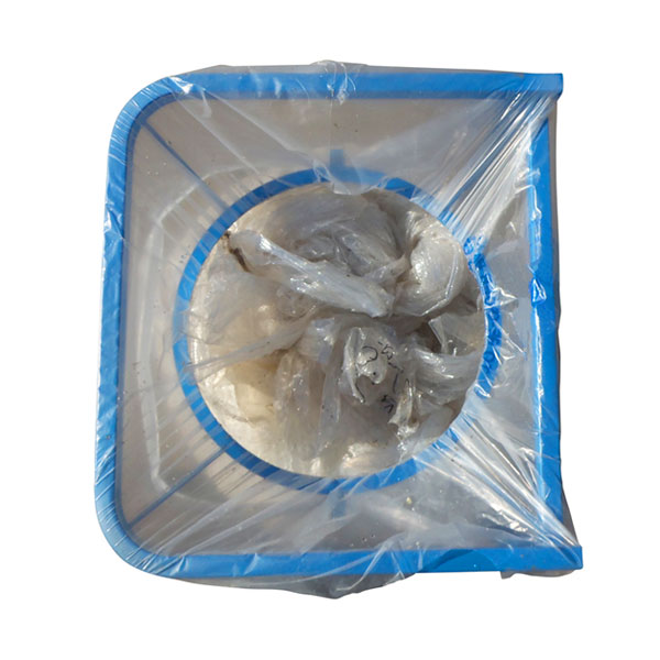 Portable bag stand (PBS) loaded with clear waste sack top view
