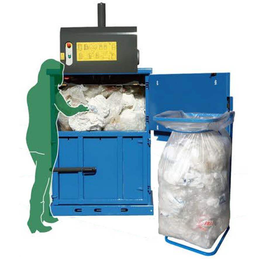 Orwak Easi WR450 baler with plastic waste